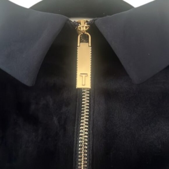 Ted Baker navy blue velvet sheer sleeves A-line flare skirt collar dress size 10 - Picture 8 of 12